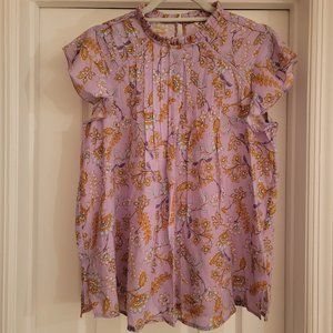 Nanette Lepore Flutter Sleeve Pintuck Top, Lilac Floral, Size M